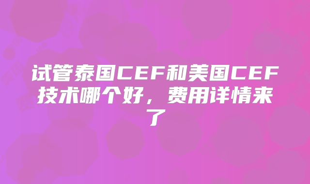 试管泰国CEF和美国CEF技术哪个好，费用详情来了