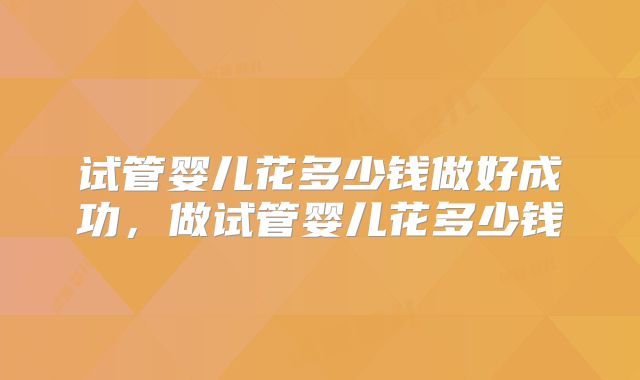 试管婴儿花多少钱做好成功，做试管婴儿花多少钱