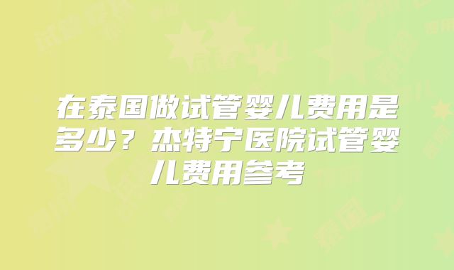 在泰国做试管婴儿费用是多少？杰特宁医院试管婴儿费用参考