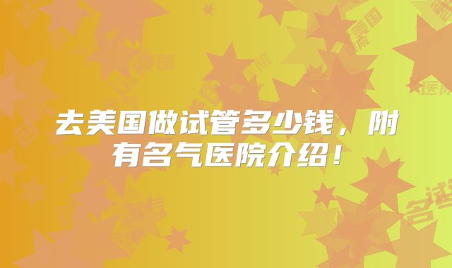 去美国做试管多少钱，附有名气医院介绍！