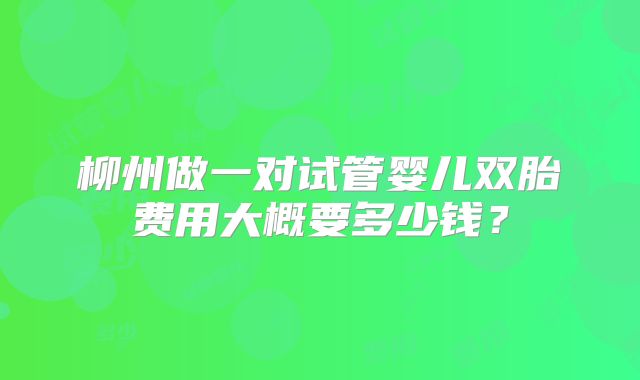 柳州做一对试管婴儿双胎费用大概要多少钱？