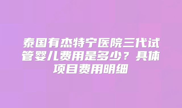 泰国有杰特宁医院三代试管婴儿费用是多少？具体项目费用明细