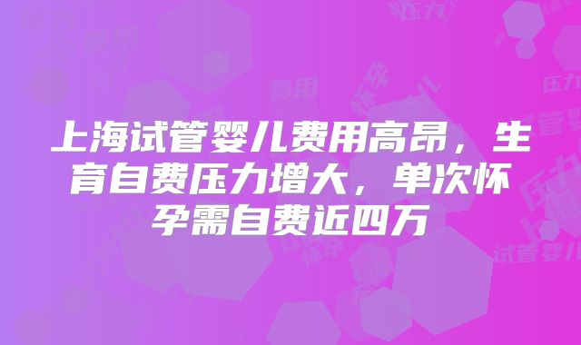 上海试管婴儿费用高昂，生育自费压力增大，单次怀孕需自费近四万