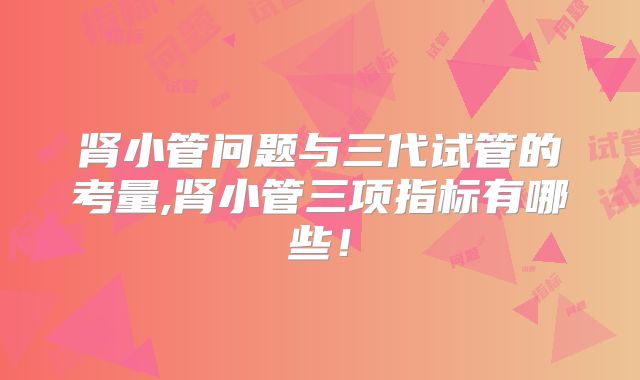 肾小管问题与三代试管的考量,肾小管三项指标有哪些！