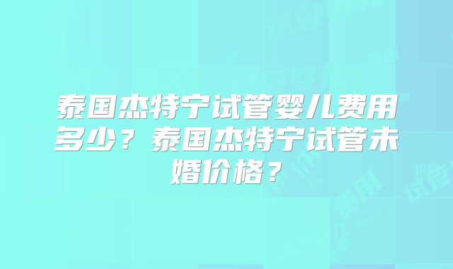 泰国杰特宁试管婴儿费用多少？泰国杰特宁试管未婚价格？
