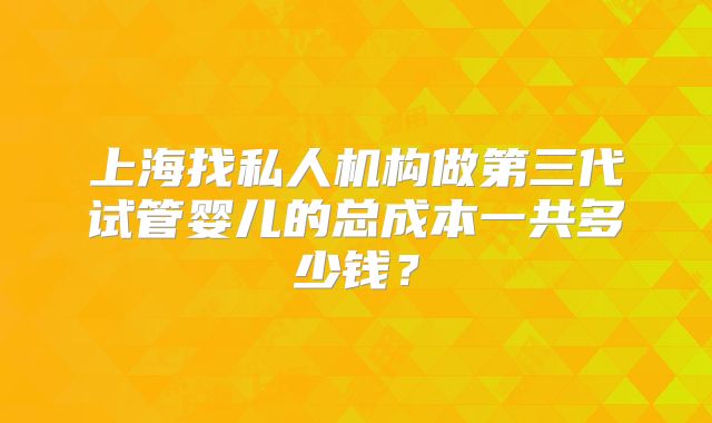 上海找私人机构做第三代试管婴儿的总成本一共多少钱？