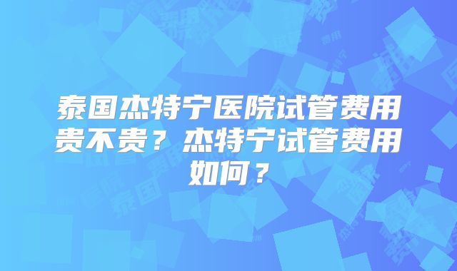 泰国杰特宁医院试管费用贵不贵？杰特宁试管费用如何？
