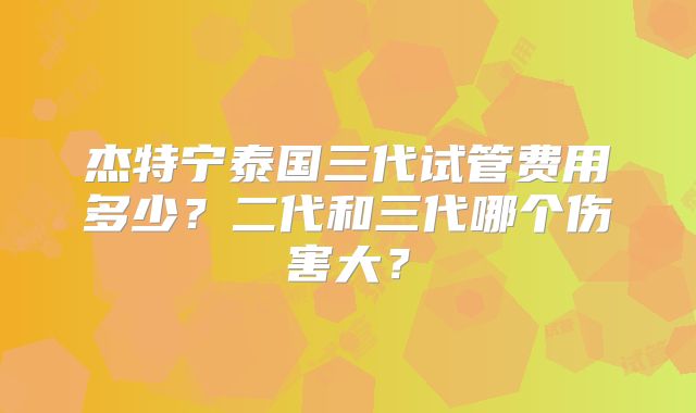 杰特宁泰国三代试管费用多少？二代和三代哪个伤害大？