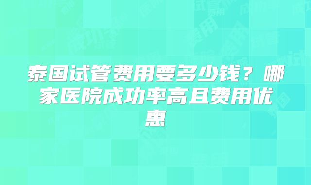 泰国试管费用要多少钱？哪家医院成功率高且费用优惠