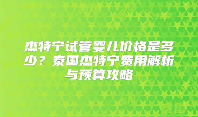 杰特宁试管婴儿价格是多少？泰国杰特宁费用解析与预算攻略