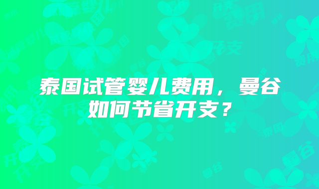 泰国试管婴儿费用,曼谷如何节省开支?