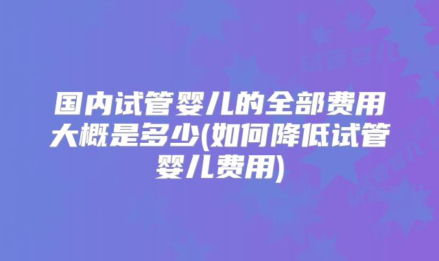 国内试管婴儿的全部费用大概是多少(如何降低试管婴儿费用)