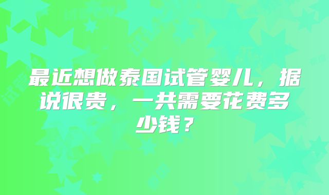最近想做泰国试管婴儿，据说很贵，一共需要花费多少钱？