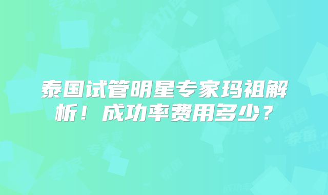 泰国试管明星专家玛祖解析！成功率费用多少？