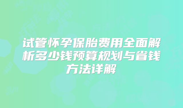 试管怀孕保胎费用全面解析多少钱预算规划与省钱方法详解