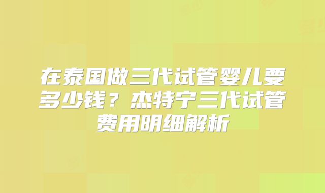 在泰国做三代试管婴儿要多少钱？杰特宁三代试管费用明细解析