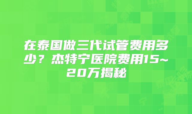 在泰国做三代试管费用多少？杰特宁医院费用15~20万揭秘