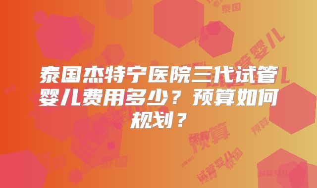 泰国杰特宁医院三代试管婴儿费用多少？预算如何规划？