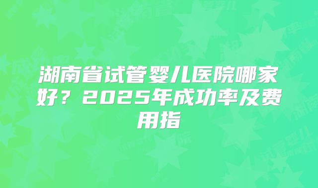 湖南省试管婴儿医院哪家好？2025年成功率及费用指