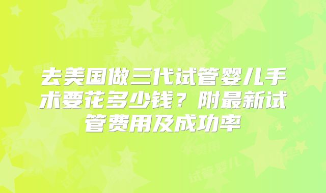 去美国做三代试管婴儿手术要花多少钱？附最新试管费用及成功率