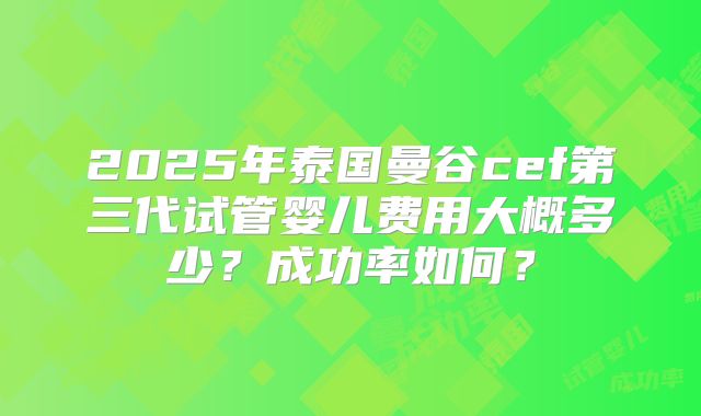 2025年泰国曼谷cef第三代试管婴儿费用大概多少？成功率如何？