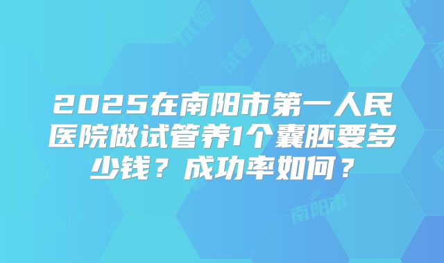 2025在南阳市第一人民医院做试管养1个囊胚要多少钱？成功率如何？