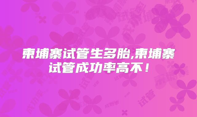 柬埔寨试管生多胎,柬埔寨试管成功率高不!