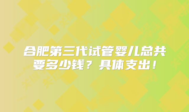 合肥第三代试管婴儿总共要多少钱?具体支出!