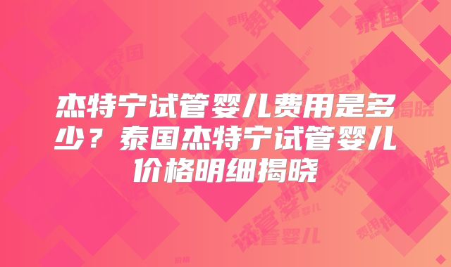 杰特宁试管婴儿费用是多少？泰国杰特宁试管婴儿价格明细揭晓