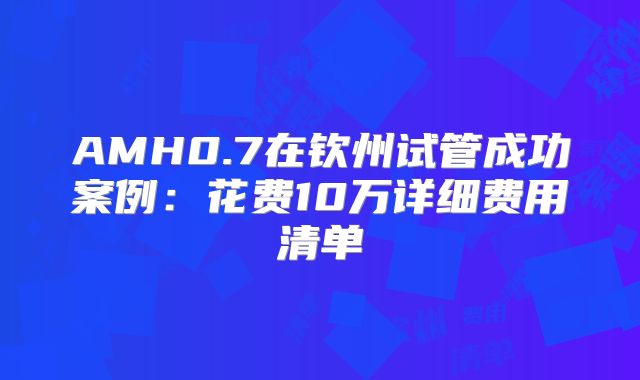 AMH0.7在钦州试管成功案例：花费10万详细费用清单