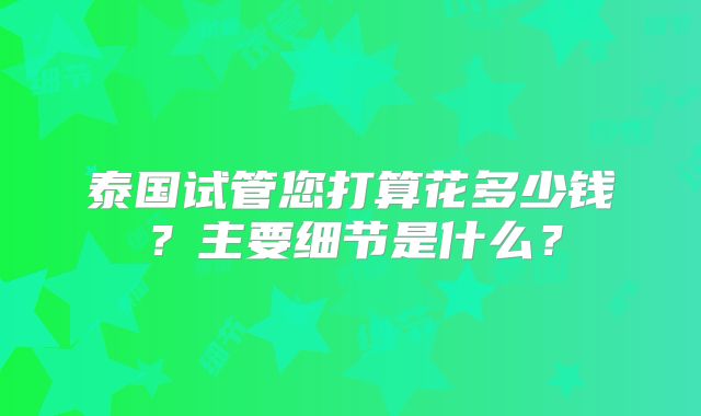 泰国试管您打算花多少钱？主要细节是什么？