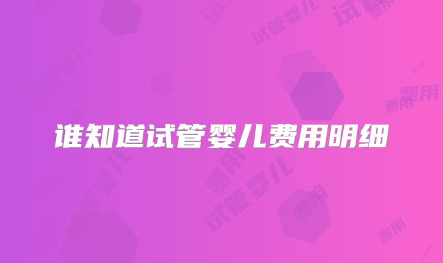 谁知道试管婴儿费用明细
