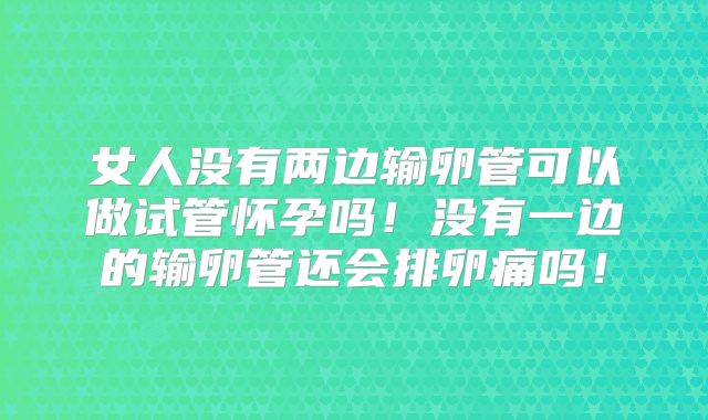 女人没有两边输卵管可以做试管怀孕吗!没有一边的输卵管还会排卵痛吗!