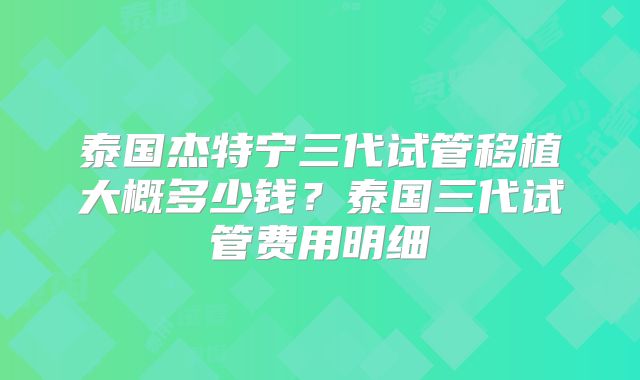 泰国杰特宁三代试管移植大概多少钱？泰国三代试管费用明细