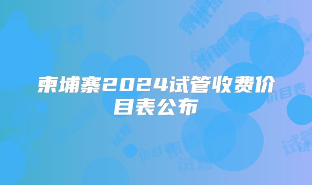 柬埔寨2024试管收费价目表公布