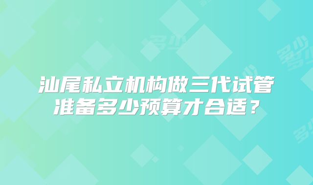 汕尾私立机构做三代试管准备多少预算才合适？