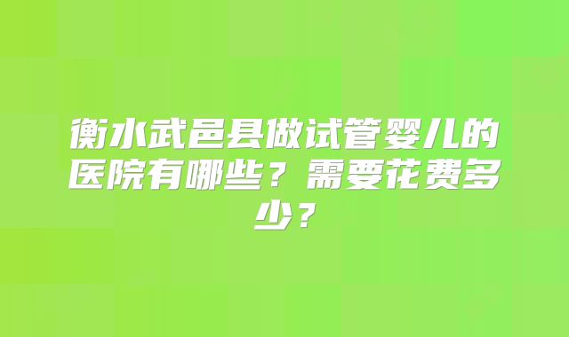 衡水武邑县做试管婴儿的医院有哪些？需要花费多少？
