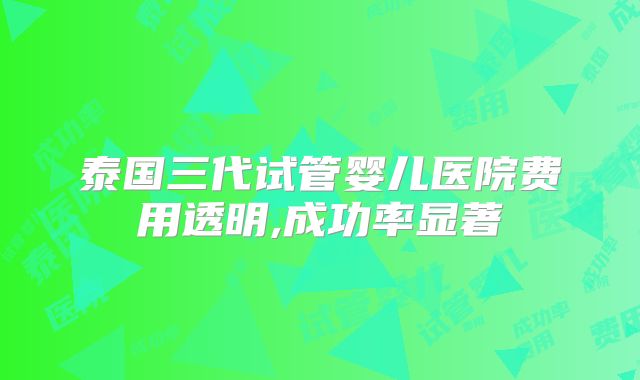 泰国三代试管婴儿医院费用透明,成功率显著