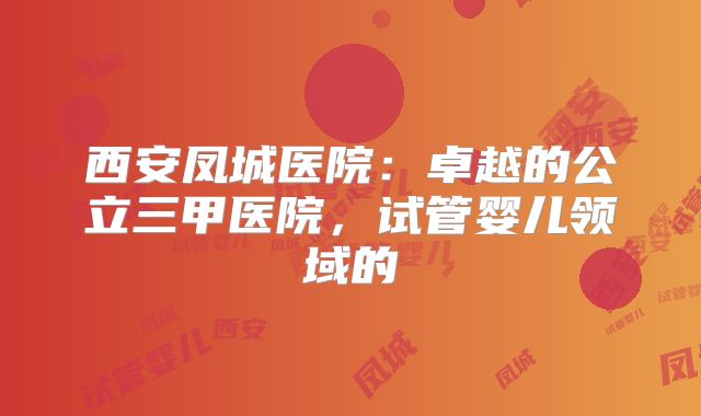 西安凤城医院：卓越的公立三甲医院，试管婴儿领域的
