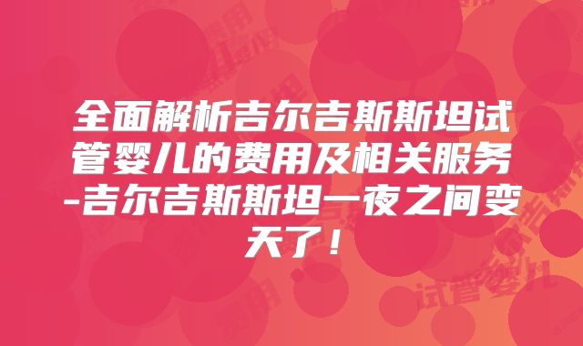 全面解析吉尔吉斯斯坦试管婴儿的费用及相关服务-吉尔吉斯斯坦一夜之间变天了!