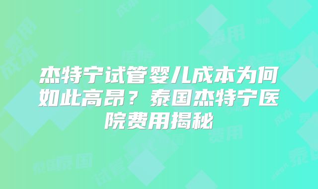 杰特宁试管婴儿成本为何如此高昂？泰国杰特宁医院费用揭秘