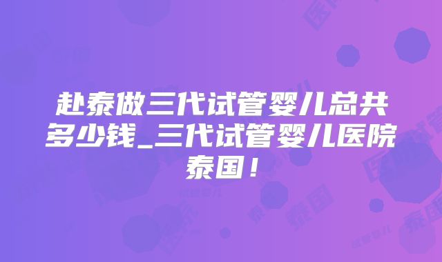 赴泰做三代试管婴儿总共多少钱_三代试管婴儿医院泰国!
