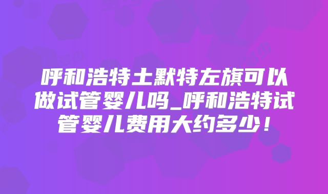 呼和浩特土默特左旗可以做试管婴儿吗_呼和浩特试管婴儿费用大约多少！