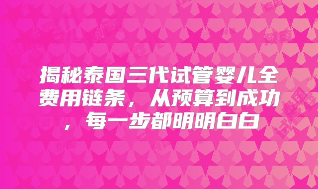 揭秘泰国三代试管婴儿全费用链条，从预算到成功，每一步都明明白白