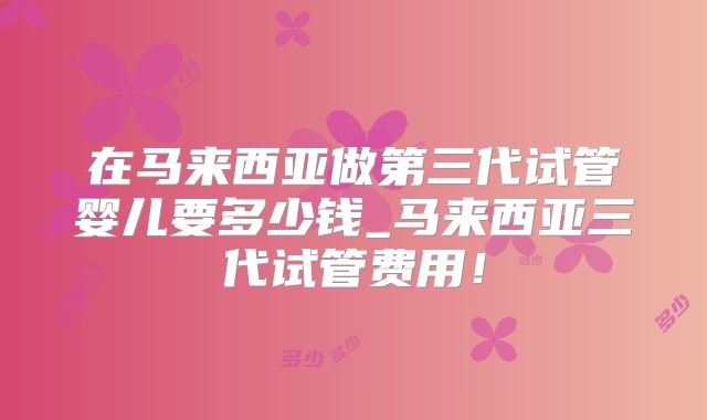 在马来西亚做第三代试管婴儿要多少钱_马来西亚三代试管费用!