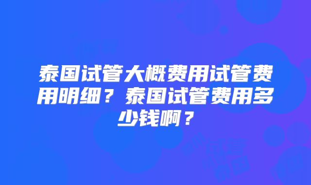 泰国试管大概费用试管费用明细？泰国试管费用多少钱啊？