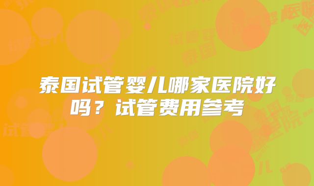 泰国试管婴儿哪家医院好吗？试管费用参考
