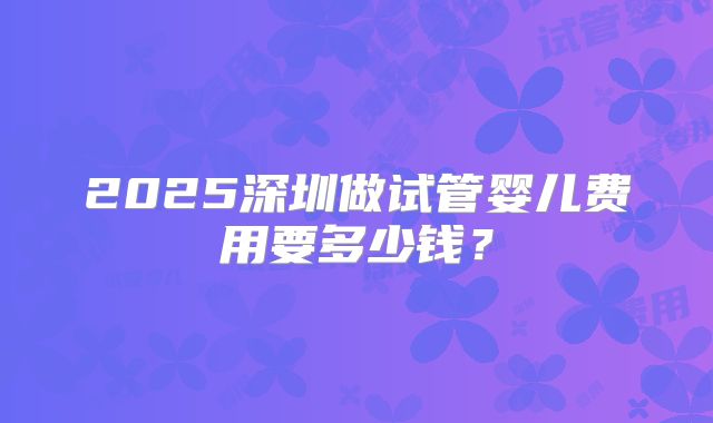 2025深圳做试管婴儿费用要多少钱？