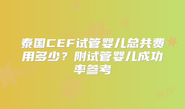 泰国CEF试管婴儿总共费用多少？附试管婴儿成功率参考