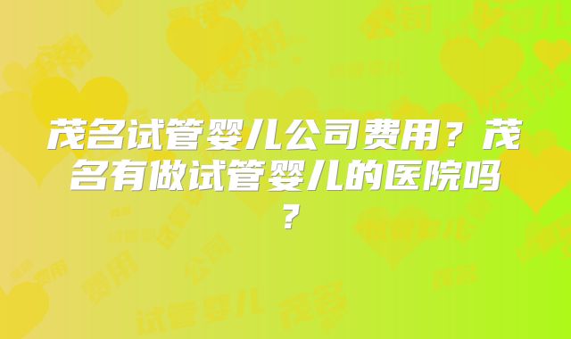 茂名试管婴儿公司费用?茂名有做试管婴儿的医院吗?